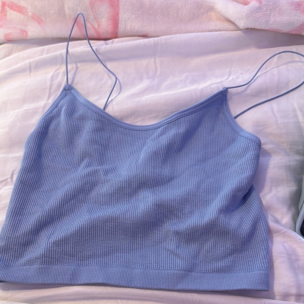 Blue Sleeveless Fitted Crop Camisole